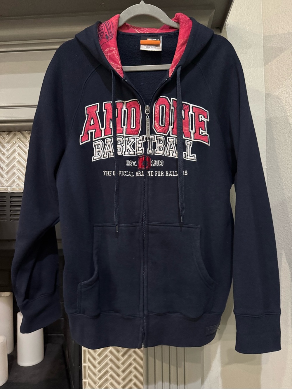 And1 Navy Hoodie Jacket with Red Lined Hood & Basketball Logo